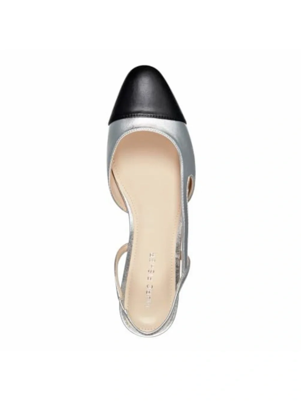 Marc Fisher Dela2 Metallic Silver Slingback Flats Black Cap Toes size 7.5 New